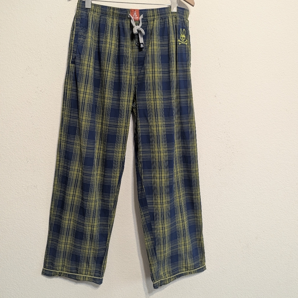 Psycho Bunny Logo-Print Pajama Pants Large Waist 34 Stretch Plaid 100% Cotton